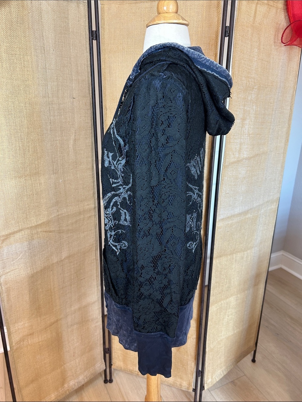 Y2K Harley Davidson Women's Reversible Full Zip Hoodie Blue Black Lace overlay M - Picture 10 of 16